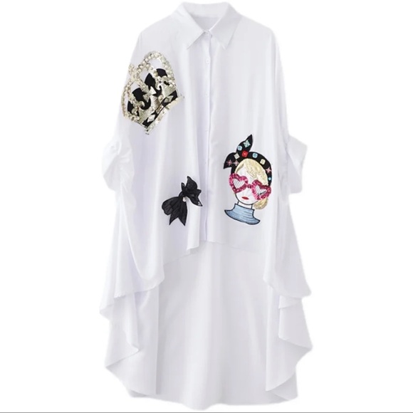 Fabulous Crystal Beaded Oversized Asymmetrical Top - Picture 3 of 14